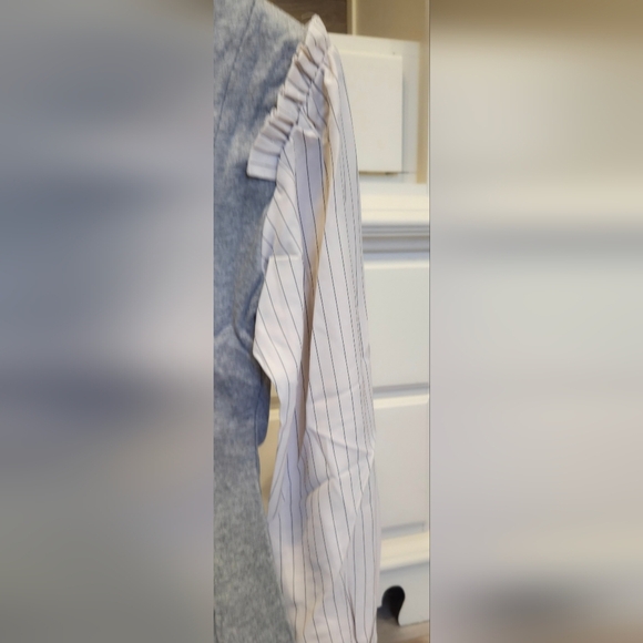 Dance & Marvel Heather Gray Sweater Blouse with Off White Pin Striped Sleeves - Picture 5 of 9